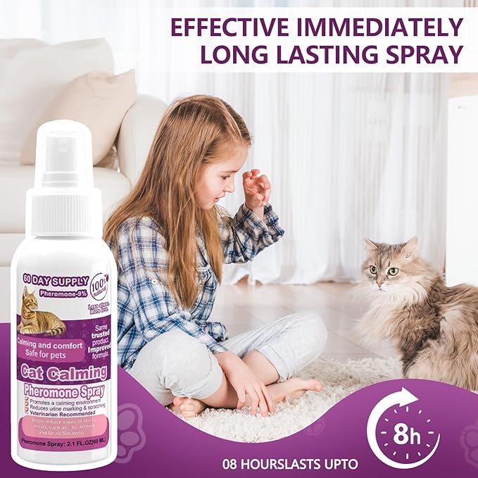 Cat Calming Pheromone Spray, Feline Calm Pheromones Spray- Anti Anxiety Pet Products, Cats Reduces Scratching Furniture Peeing Marking Calming Cat for Travel, Vet Visits - 60 Day Kit (2 * 60 mL)-PawvioPets