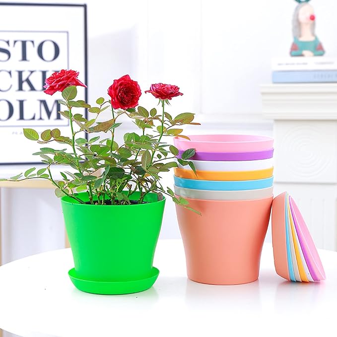 10 Pack 4 Inch Plant Pots Bulk Small Plastic Planters Pots with Drainage Holes Flower Pot for Succulent, Cactus, Herb, African Violet (10pcs-Multicolor, 4Inches)-PawvioPets