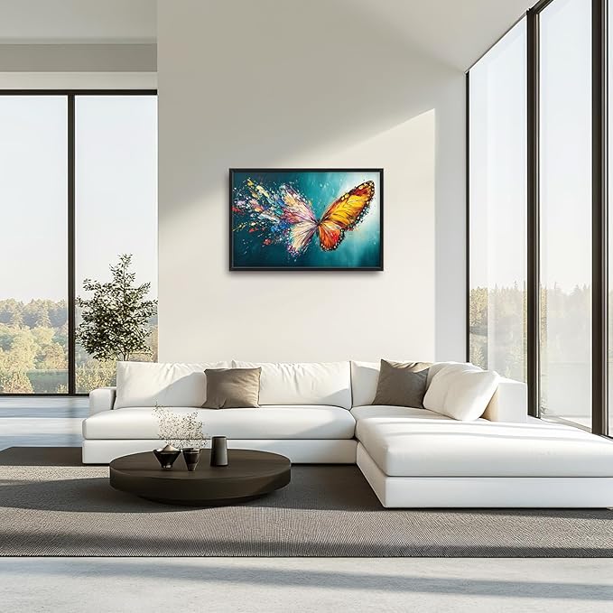 Extra Large Framed Abstract Butterfly Wall Art,Colorful Graffiti Wall Decor,Splashing Wings Pictures for Living Room,Canvas Print Painting Modern Artwork Bedroom Office Bathroom Home Decor 36L x24W-PawvioPets