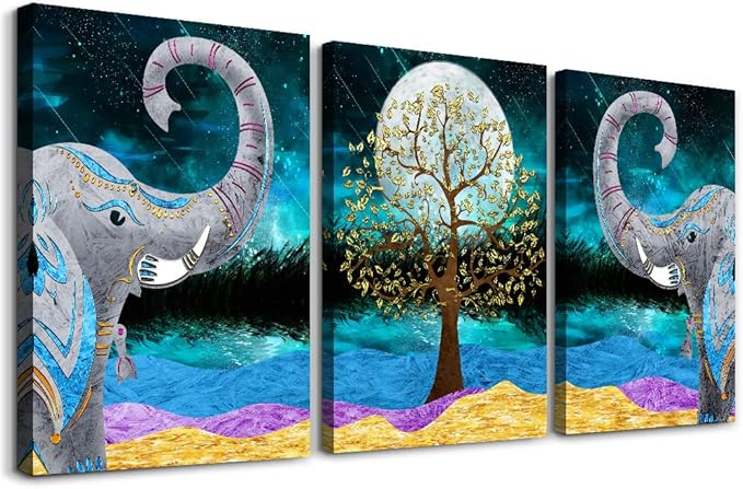 Canvas Wall Art for Living Room ,farmhouse bathroom Wall decor blue abstract Animal landscape painting,modern family kitchen Bedroom Decoration elephant Canvas art pictures Artwork for home walls-PawvioPets