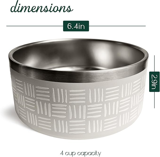 CROXTON & CO. Stainless Steel Pet Bowl for Dogs & Cats | Insulated Food Bowls for Dog Cat | No Tip No Slip | Non-Slip Rubber Base | Dishwasher Safe | Medium (4 Cups)-PawvioPets