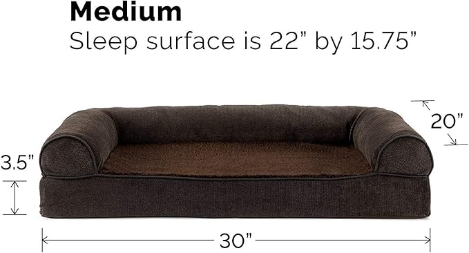 FurHaven Soft, Orthopedic Foam Sofa Dog Bed with Washable & Removable Cover - Sherpa/Chenille - Coffee, Dogs Up to 35 lbs - Medium-PawvioPets