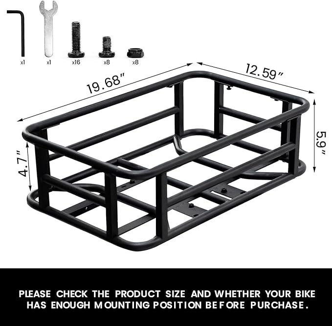 AWQM Large Ebike Basket, Waterproof Metal Electric Bicycle Basket, Quick Assemble Bike Accessories Rear Cargo Rack for Picnic, Pet, Sports-PawvioPets