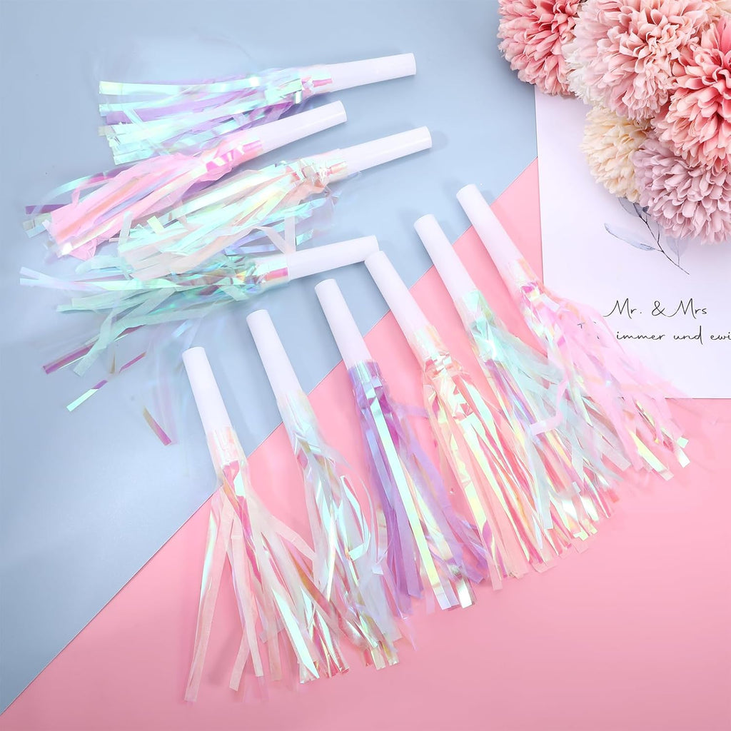 36 Pcs Mermaid Party Blowers, Glitter Fringed Noise Makers, Blow Horns for Mermaid Birsthday Favor Decorations, Celebrations, Graduation Events, Sporting Gatherings and More