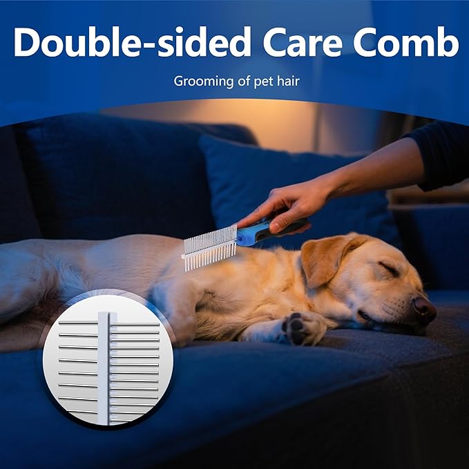 2-in-1 Shedding Brush and Detangling Comb Combo,Stripping Brush for Medium and Large Dogs, Dog and Cat Grooming Comb, 22 Stainless Steel Teeth Remove Tangled Hair, Pet Grooming Tools-large-PawvioPets