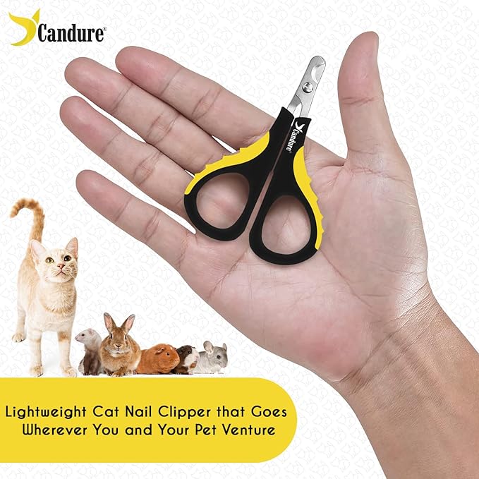 Candure Cat Nail Clipper Stainless Steel Cat Claw Trimmers for Rabbits, Guinea Pigs, Birds, Puppies, Kittens and Small Animals Pet Nail Clipper for Professional and Home Use (Yellow)-PawvioPets