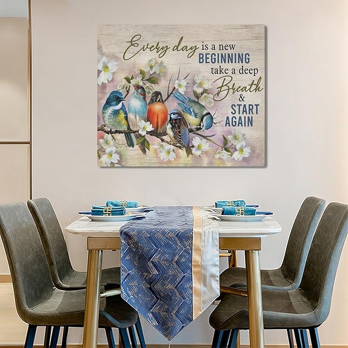 Bird Wall Art Farmhouse Flower Branch Pictures Rustic Country Birds Wall Decor Floral Canvas Print Painting Artwork for Bathroom Living Room Bedroom 20"x24"-PawvioPets