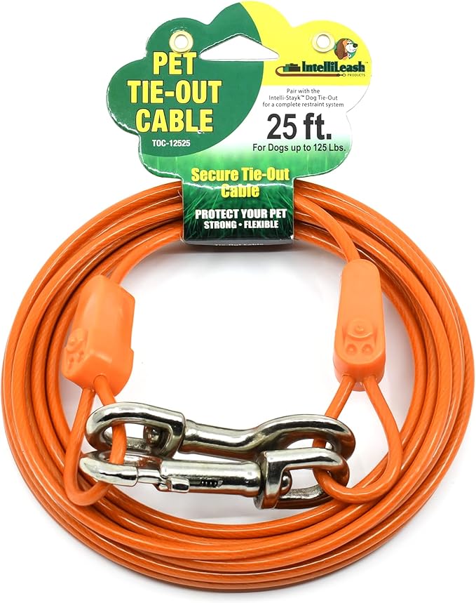 25FT Tie-Out Cables for Dogs - Strong, Safe, and Durable Dog Tie-Outs for Every Breed up to 125 Pounds - Weather and Wear Resistant Galvanized Aircraft Cable for Outside Use-PawvioPets