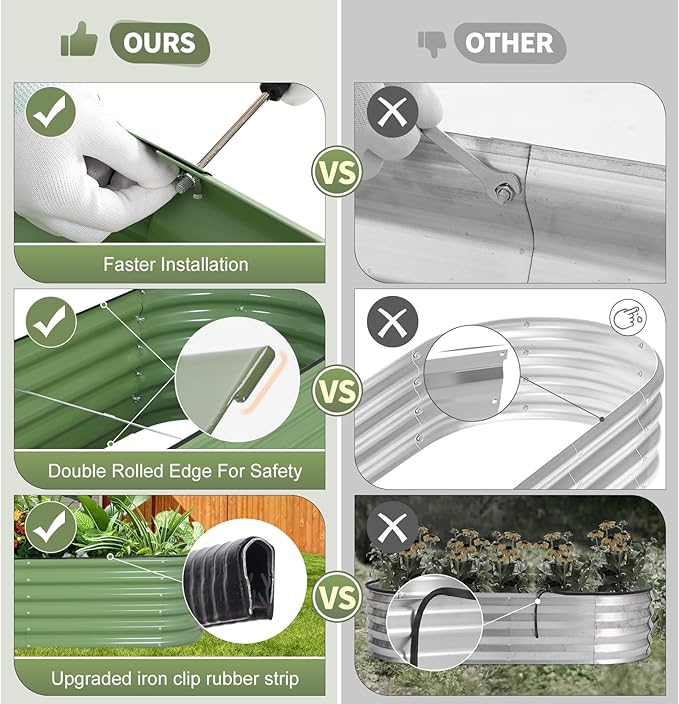 Galvanized Raised Garden Bed Outdoor- Raised Beds for Gardening| Metal Planter Box, Steel Raised Garden Bed Kit with Safety Edging and Gloves for Vegetables, Flower, Herbs (6x2x1.4FT, Green)-PawvioPets