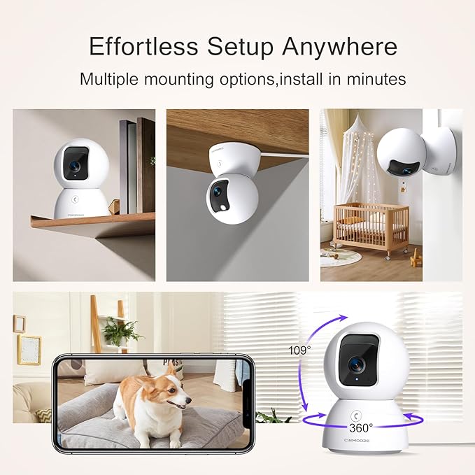 3K Pet/Dog/Cat Camera with Phone App, No-Subscription Local Person/Pet/Face Detection, 5G Security Camera Indoor, PTZ WiFi Cameras for Home Security, 0-Glow Night Vision, Full Duplex Audio-PawvioPets