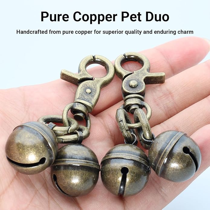 Copper Bells for Dog Collars with Snap Clips - Made of Pure Copper for Dogs/Cat - Clear Sound & No Rust - Save Birds Wildlife, Know Where Your Pet Christmas Sounds-PawvioPets