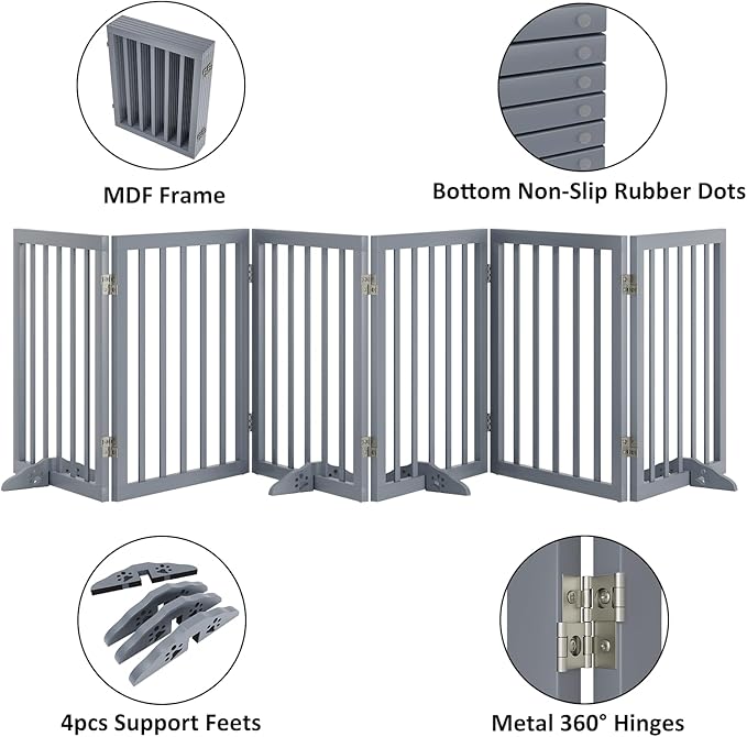 Dog Gate for Stairs 37-110" Wide, Fully Assembled Foldable Dog Gates for Doorways House, Freestanding Pet Gates for Dogs, Doogie Puppy Fence Gate-PawvioPets