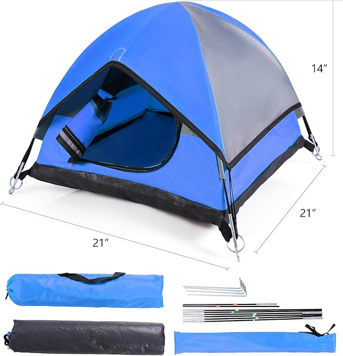 Cat Camping Tent, Cat Tent Bed, Pet Tent for Indoor Cat and Small Dog, Mini Tent (Blue, 21 x 21 x 14 Inches)-PawvioPets