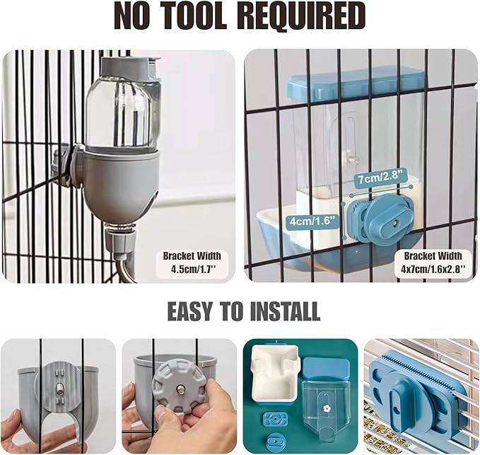 Automatic Pet Food Water Dispenser, Auto Gravity Pet Feeder Water Bottle Set for Crate Cage, Feeding Station for Small Dog Cat Rabbit Guinea Pigs Chinchilla Ferret Hedgehog (Blue)-PawvioPets