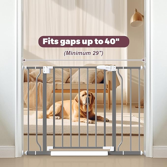 29"-40" Baby Gate for Stairs, Auto Close Stroller Friendly Dog Gate Indoor for Doorways, Pressure Mounted Baby Gate, Easy Walk Through Gate for Children & Pets, Grey-PawvioPets