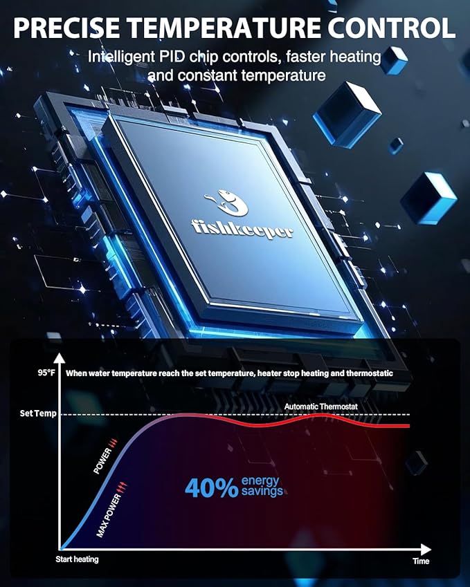 fishkeeper 1000W Submersible Aquarium Heater – Ultra-Safe Digital Fish Tank Heater for 135-280Gal, Leaving Water Auto Power-Off, PID Intelligent Fast Heating, 59°F-93°F Accurate Temperature Control-PawvioPets