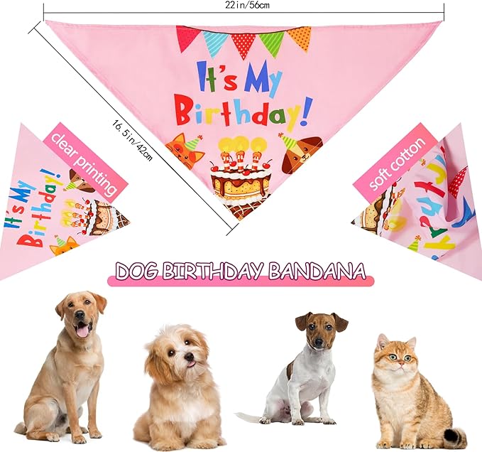 Dog Birthday Party Supplies Set,Birthday Bandana,Boy Girl Dog Birthday Hat with Numbers,Happy Birthday Banner for Golden Retriever French Bulldog Labrador Teddy Husky (Pink)-PawvioPets