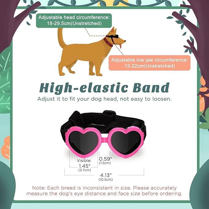 2 Pack Small Dog Sunglasses UV Protection Goggles Eye Wear Protection with Adjustable Strap Doggy Heart Shape Anti-Fog Sunglasses for Pet Dogs Sun Glasses Doggie Windproof Glasses, Pink-PawvioPets