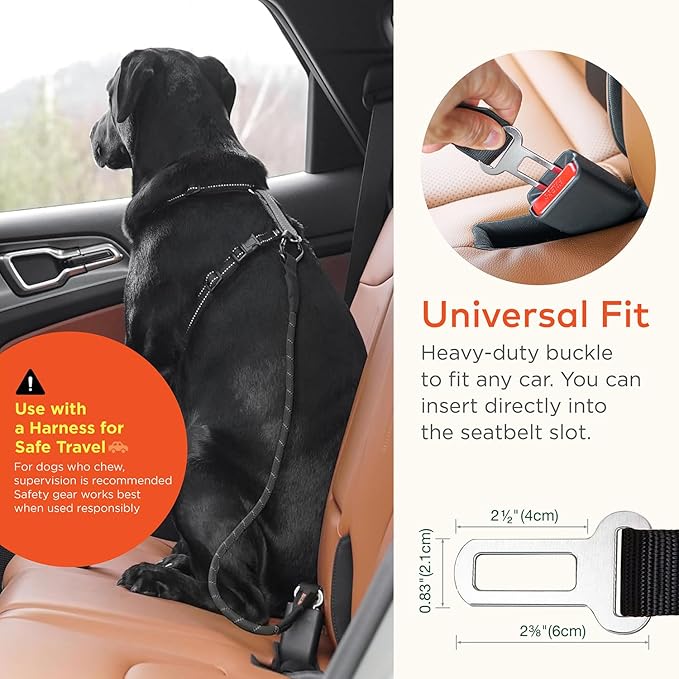 Dog Seat Belt for Car | Universal Dog Car Seatbelt | Durable Reflective Rope with Clip Hook Latch, Buckle and Alloy Carabiner- Safe and Secure Pet Safety Restraint-PawvioPets
