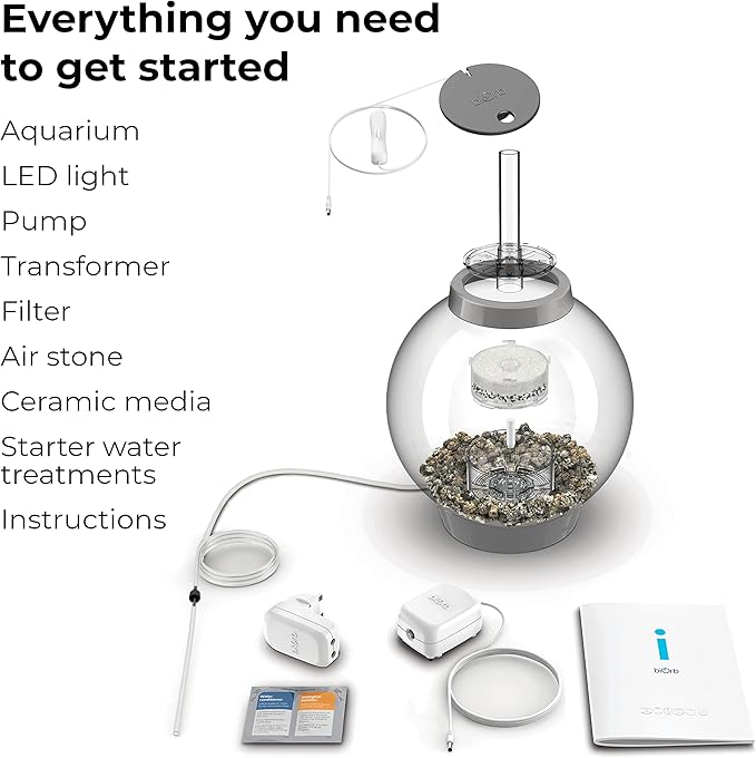 biOrb Classic 15 Acrylic 4-Gallon Aquarium with White LED Lights Modern Compact Tank for Tabletop or Desktop Display, Silver-Trimmed Tank-PawvioPets