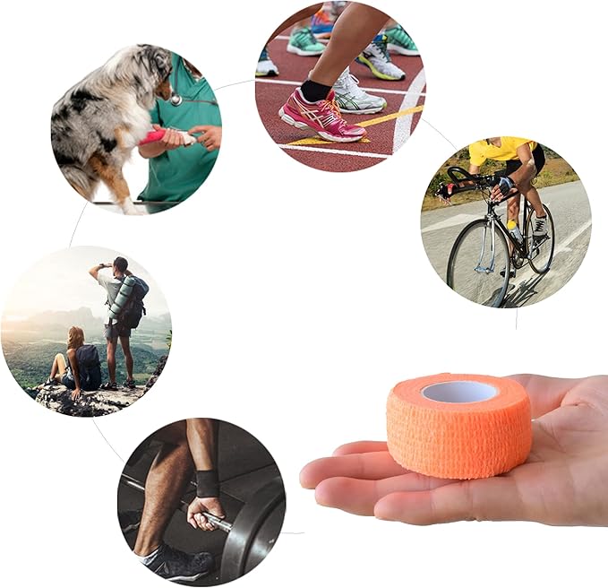 9 Pack 1" x 5 Yards Self Adhesive Bandage Wrap Self Stick Wrap for Ankle, Wrist, Finger, Sports, Breathable Cohesive Vet Tape for Pets (Light Orange)-PawvioPets