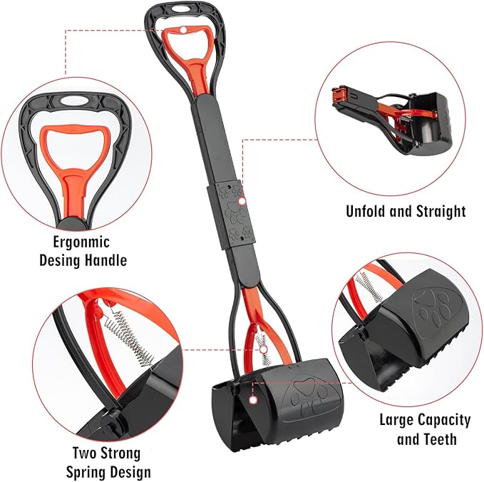 33" Pooper Scooper 2 Pack, XL Tall Handle No Touch Dog Pooper Scooper for Large Small Dogs, Durable Spring & Lightweight, Large Pooper Scooper for Dogs Heavy Duty, Foldable Dog Poop Pick Up Tool-PawvioPets