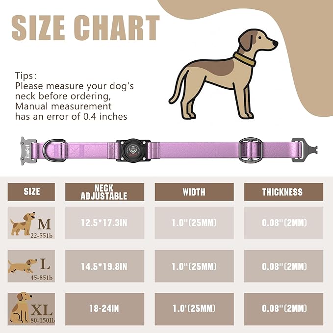 AirTag Dog Collar - Leather Dog Collar with Airtag Holder | IP68 Waterproof AirTag Holder with Metal Buckle, Comfortable GPS Dog Collars Tracker for Medium Large Dogs (Rose Gold, L)-PawvioPets