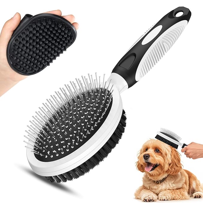 2PCS Pet Grooming Tools - Double-Sided Brush for Shedding and Bathing, Suitable for Short/Long Haired Dogs Cats and Horses, Deshedding Dog Brush, Mane & Tail Combs for Horses - Pet Supplies (White)-PawvioPets