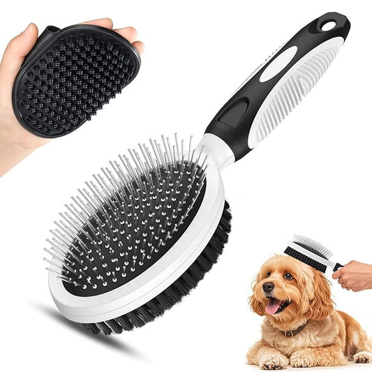 2PCS Pet Grooming Tools - Double-Sided Brush for Shedding and Bathing, Suitable for Short/Long Haired Dogs Cats and Horses, Deshedding Dog Brush, Mane & Tail Combs for Horses - Pet Supplies (White)-PawvioPets