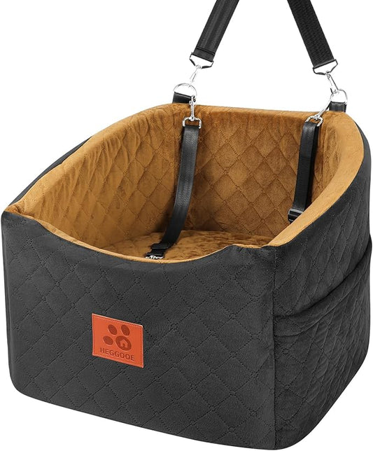 Dog Car Seat for Small Medium Dogs, Memory Foam Booster Car Seat for Dogs up to 35 lbs, Elevated Pet Car Seat, Travel Bed with Washable Removable Cover and Storage Pockets (Black/Coffee)-PawvioPets