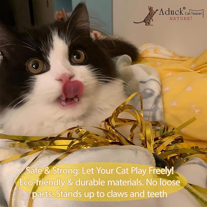 ADUCK Interactive Cat Teaser Wand Toy with Tassels - Durable Cat Chaser for Indoor Kitten Exercise, Boredom Relief & Training Play, Pack of 3 (Gold, Silver, Green)-PawvioPets