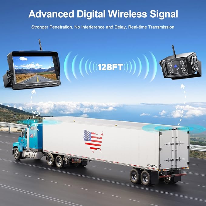 Fookoo 1080P 7" Wireless Backup Camera System, 7" HD Dual/Quad Split Monitor with Recording, IP69 Waterproof Rear View Front View Cameras with Parking Lines, Suits for RV/Truck/Trailer/Van/Bus(DW702)-PawvioPets