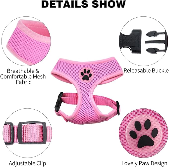 BINGPET No Pull Dog Harness Medium Sized,Breathable Mesh Puppy Cat Harnesses,Pink, M-PawvioPets