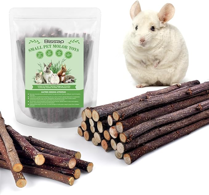 Bissap 120g/4.2oz Apple Sticks for Rabbits, Natural Bunny Chew Toys and Treats for Chinchilla Guinea Pig Hamster Gerbil Small Animals Pet Apple Wood Stick Toys Teeth Grinding-PawvioPets