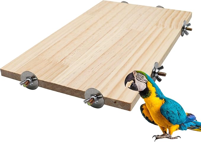 21.7 × 13.8 Inches Large Bird Perch Stand Platform, Natural Wooden Small Animals Cage Accessories, Rectangle Stand Perch Shelf for Parrot Parakeet Cockatiel Rat Hamster Guinea Pig Conure Chinchillas-PawvioPets