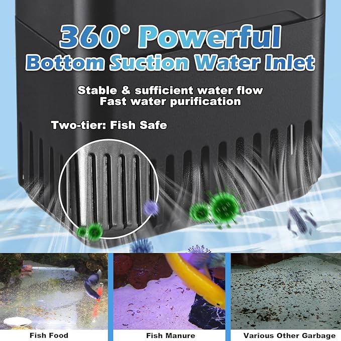 220GPH Turtle Filter for 20-45 Gal Tank, Small Turtle Filters 3-Stage Filtration for Freshwater Saltwater Cloudywater, Ultra-Quiet and Flow Adjustable for Fish Turtles Shrimps Amphibians Frogs-PawvioPets