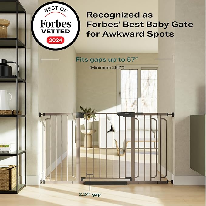 Cumbor 29.7-57" Extra Wide Baby Gate for Stairs, Mom's Choice Awards Winner-Dog Gate for Doorways, Pressure Mounted Walk Through Safety Child Gate for Kids Toddler, Tall Pet Puppy Fence Gate, Brown-PawvioPets