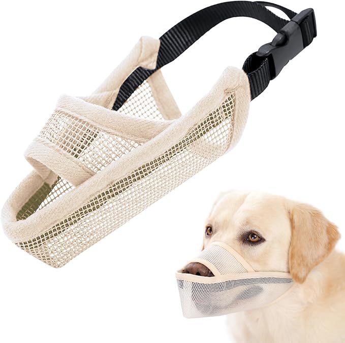 Crazy Felix Nylon Dog Muzzle for Small Medium Large Dogs, Air Mesh Breathable and Drinkable Pet Muzzle for Anti-Biting Anti-Barking Licking (XL, Beige)-PawvioPets