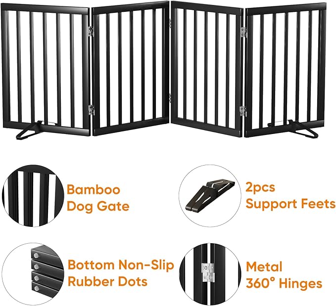 Black 37-74" Dog Gate Foldable Dog Gates for Doorways Stairs House Freestanding Pet Gate Puppy Barries 24 inches Tall-PawvioPets