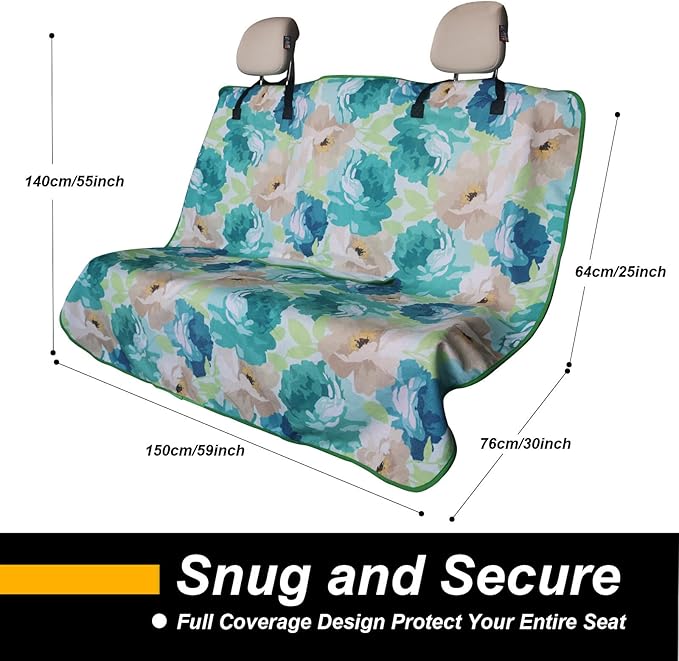 Back Seat Cover for Car Trucks Van SUV,Waterproof Rear Bench Towel Seat Covers for Dogs and Kids,Automotive Backseat Protector (Chrysanthemum)-PawvioPets