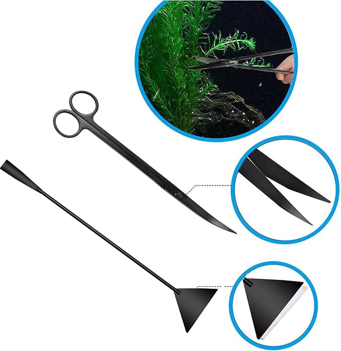 Aquarium Scissor Tweezers Spatula Tool - 4 in 1 Stainless Steel Aquatic Plants Aquascaping Tools Set for Fish Starter Kits & Aquariums Tank(Black)-PawvioPets
