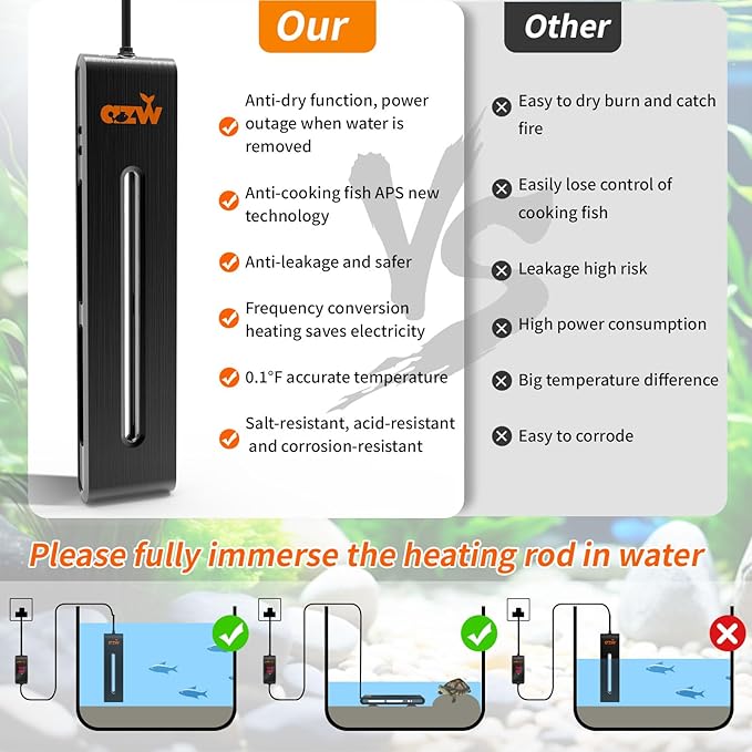 azw Aquarium Heater 300W/500W/800W, Fish Tank Heater with Digital LED Controller, Frequency Conversion Energy Saving, IPS Anti-Boiling Fish, Multiple Intelligent Protection for Freshwater/Saltwater-PawvioPets