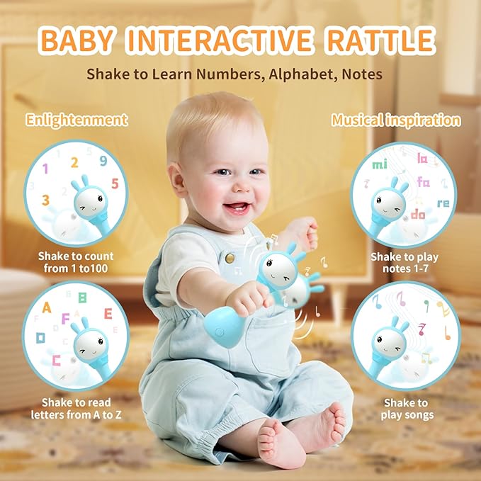 alilo Yoyo Talking Bunny Baby Singing Musical Rattle, Mimicking Toys Repeats What You Say, Preloaded 90+ Audio Content, ABC/Number/Notes Learning Toys for Toddlers Infant Newborn Boy Girl Gifts-PawvioPets