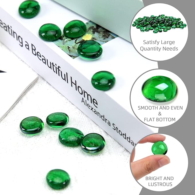 FUTUREPLUSX 1LB Green Flat Glass Marbles, Premium Colored Gems Fish Bowl Marbles Decorative Mosaic Glass Pebbles Floral Smooth Stones for Vases Aquarium Home Decor-PawvioPets