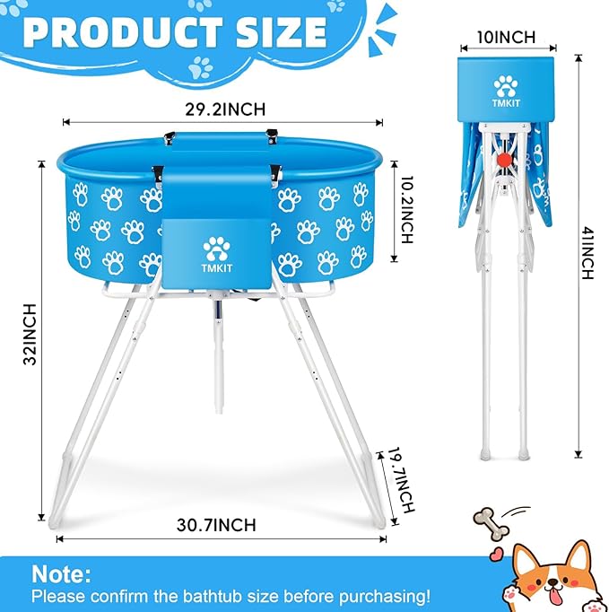 Dog Bathtub, Elevated Dog Bath Tub for Pet Bathing Shower and Grooming. Portable, Foldable with Safety Lock, Professional Pet Dog Washing Station for Small, Medium, Large Dogs Cats, No Backache-PawvioPets