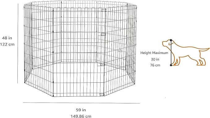 Amazon Basics Foldable Octagonal Metal Exercise Dog Playpen - Indoor/Outdoor, No Door, Extra Large (8 Panels, 24 x 48), Easy to assemble, store, and customize, 48" - X-Large, Black-PawvioPets