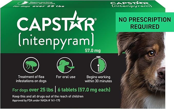 CAPSTAR Oral Flea Treatment for Dogs, Fast Acting Tablets Start Killing Fleas in 30 Minutes, Medium & Large Dogs (Over 25 lbs), 6 Doses-PawvioPets