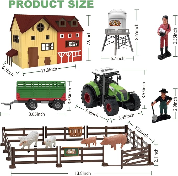 109PCS Farm Animals Toys Set Comes with Barn, Rice Storehouse, Rice Trolley, Milking shed, Farmer, Fence - Playset for Kids Toddlers Boys Girls 5+ Years Old-PawvioPets