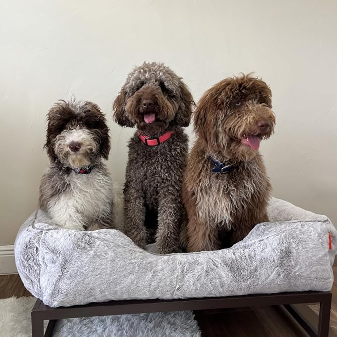 FUZI Luxury Aesthetic Dog Bed for Medium Dogs with Washable Cover, Pet Couch, Pet Bed with Sides, Non-Slip Bottom, Soft and Durable Calming Dog Bed, Faux Rabbit Fur, Medium 31.75x23.6x9.5 Light Grey-PawvioPets