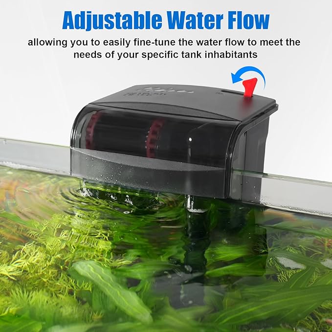 AQQA Aquarium Filter 5-20 Gallon Fish Tank Filters with Bio-Wheel Power, Hang On Back Aquarium Filter, Adjustable Flow Hob Filter, Quiet Efficient and Silent Operation (5W 80GPH)-PawvioPets